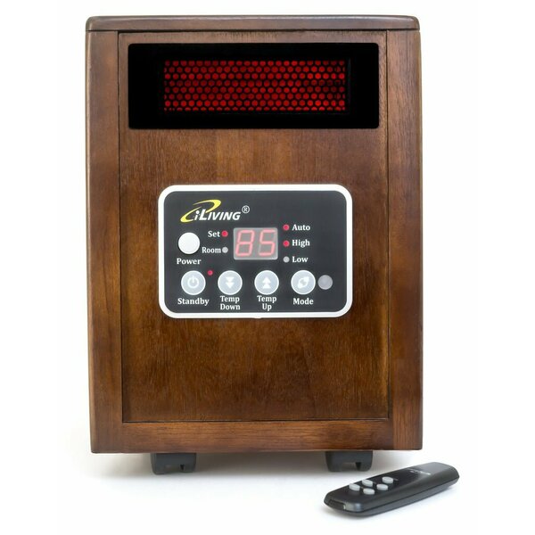 Iliving Infrared Portable Space Heater with Dual Heating System, 1500W, Walnut Wooden Cabinet ILG-918